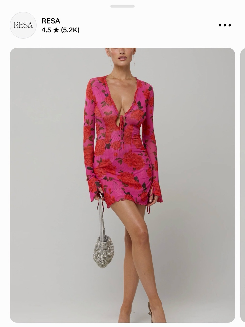 RESA Mini Dress in Rosebud Pink Red Floral Long Sleeve